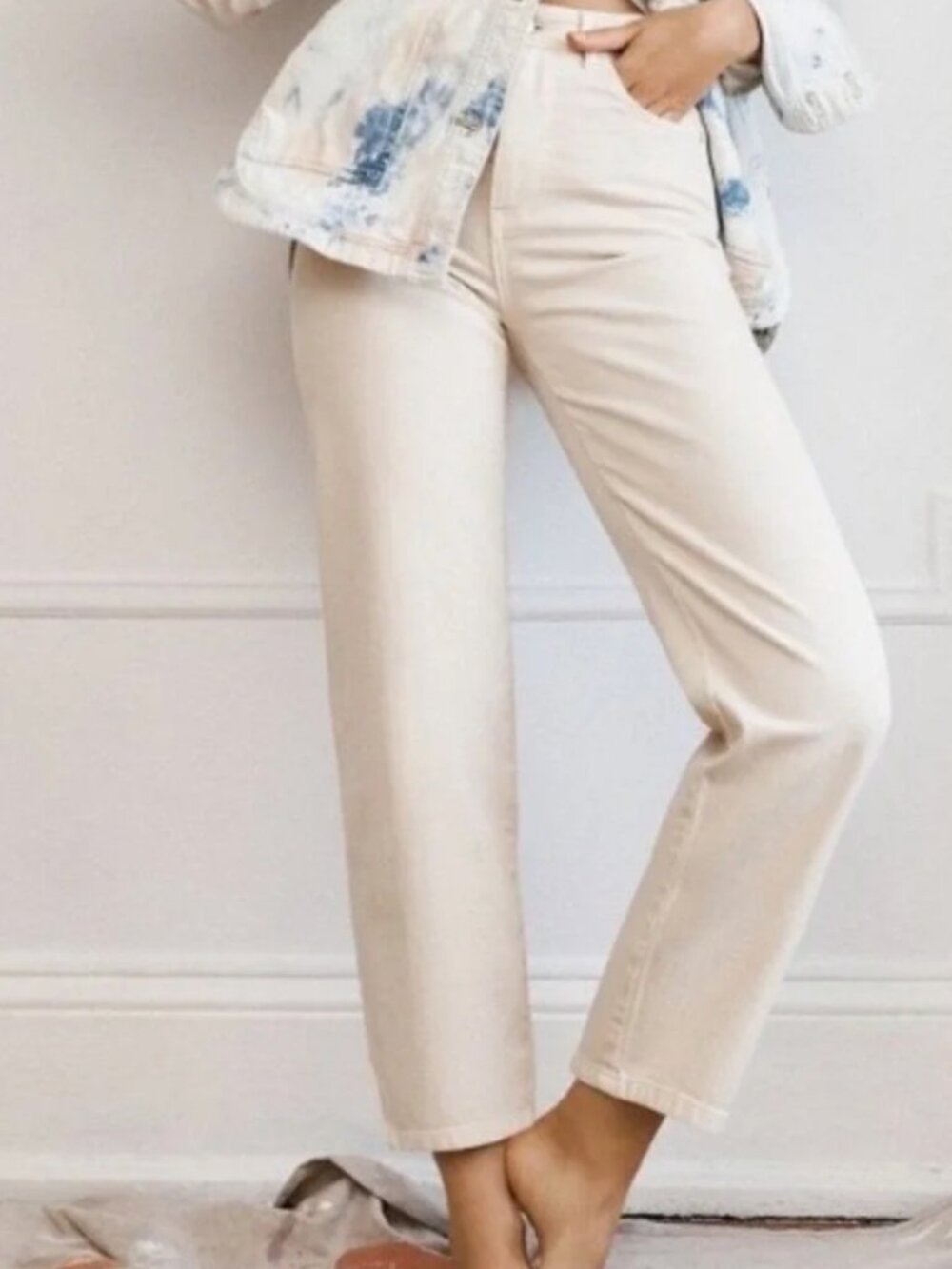 Pilcro Cream Straight-Leg Jeans with Distressed Accents